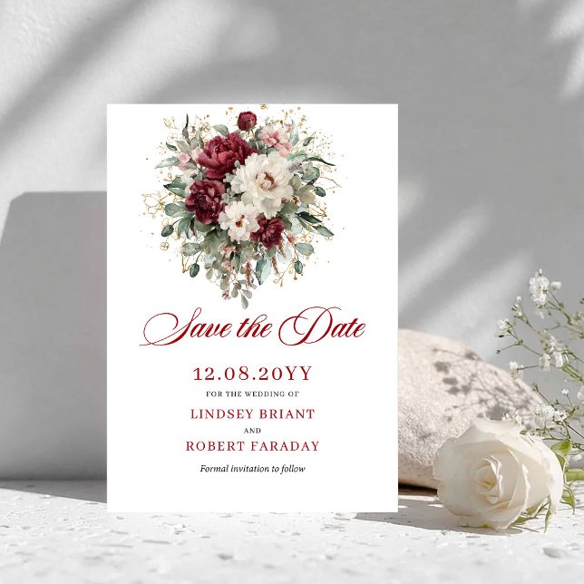 Boho Blush Burgundy Gold Save The Date Card (Boho Blush Burgundy Gold Save The Date Card)