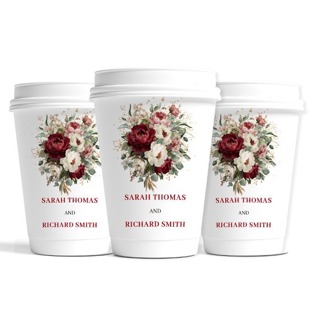 Boho Blush Burgundy Gold Wedding Paper Cups (Boho Blush Burgundy Gold Wedding Paper Cups)