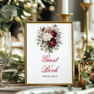 Boho Blush Burgundy Guest Book 8x10 Poster Sign