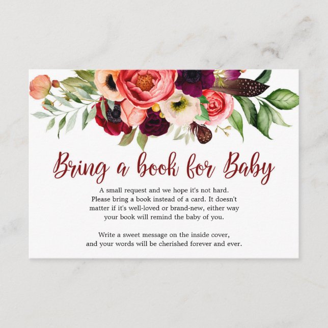 Boho Blush burgundy maroon mauve flowers  Enclosure Card (Front)