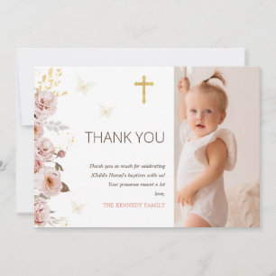 Boho Blush Butterfly Baptism Carte de remerciement