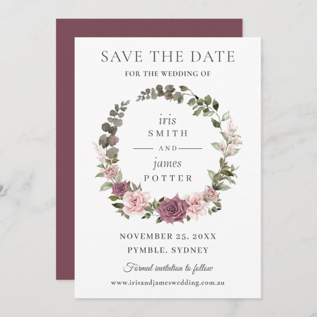 Boho Blush Cinnamon Rose Floral Greenery Wedding Save The Date (Front/Back)