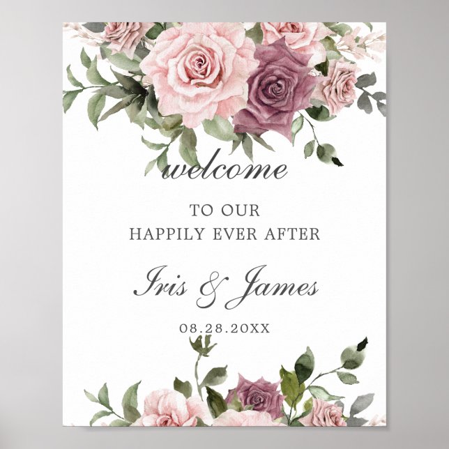 Boho Blush Cinnamon Rose Floral Wedding Welcome Poster (Front)