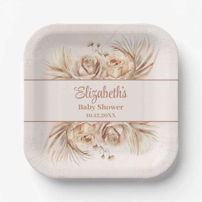 Boho Blush Floral Baby Shower Paper Plate (Front)