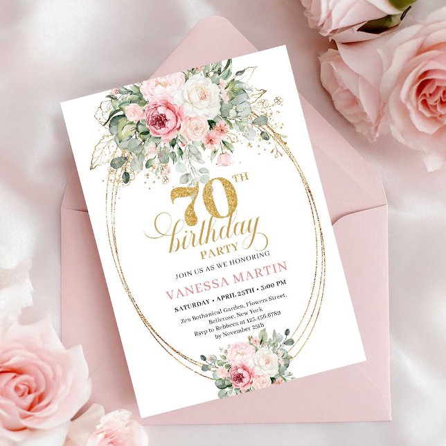 Boho Blush Floral Digital 70th Birthday Invitation (Boho Blush Floral Digital 70th Birthday Invitation)
