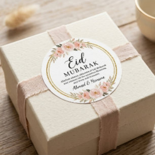 Boho Blush Floral Eid Mubarak Round Sticker