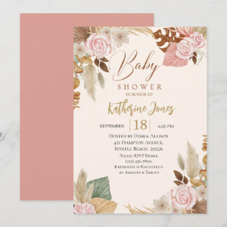 Boho Blush floral eucalyptus Baby Shower   Invitation