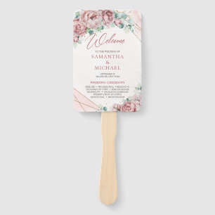 Boho blush floral eucalyptus gold frame hand fan