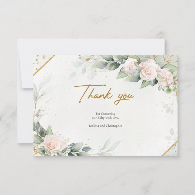 Boho Blush Floral Eucalyptus Thank You Card (Front)