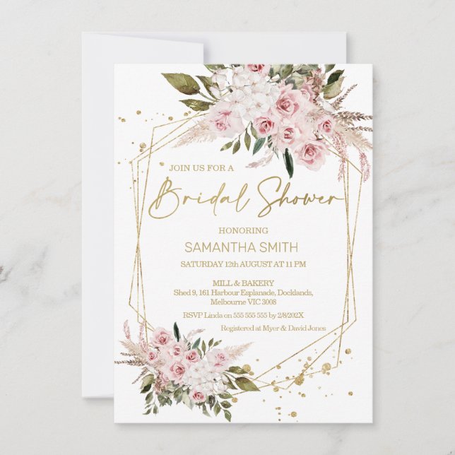 Boho Blush Floral Geometric Bridal Shower  Invitation (Front)