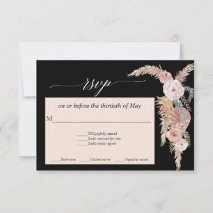 Boho Blush Floral Pampas Grass Tropical Palms RSVP Card