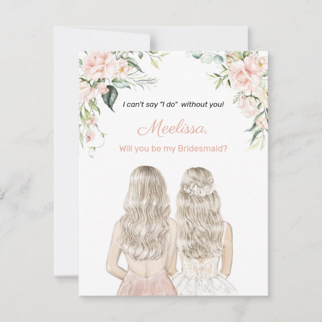 Boho Blush Floral Will You Be My Maid Of Honour Invitation (Front)