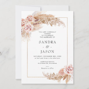 Boho Blush Floral With Frame Wedding Invitation