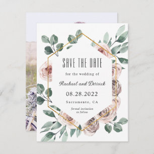 Boho Blush Floral with Photo Save the Date