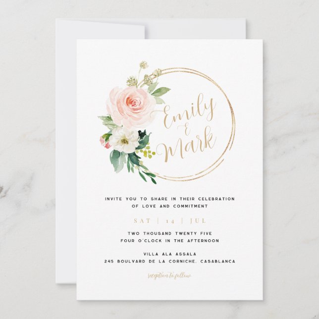 Boho Blush Florals Faire-part de mariage (Devant)