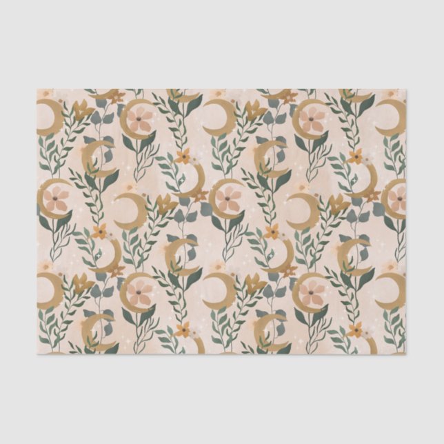 Boho Blush Green Botanical Moon Bridal Shower Tissue Paper (Front)