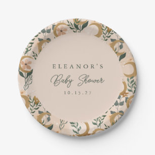 Boho Blush Green Botanical Moon Custom Baby Shower Paper Plate