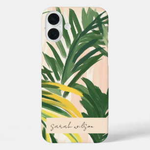 Boho Blush Green Tropical Palm Beach Leaves iPhone 16 Plus Case