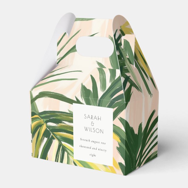 Boho Blush Green Tropical Palm Beach Wedding Favor Box (Front Side)
