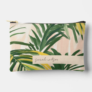 Boho Blush Green Tropical Palm Leaves Beach Accessory Pouch