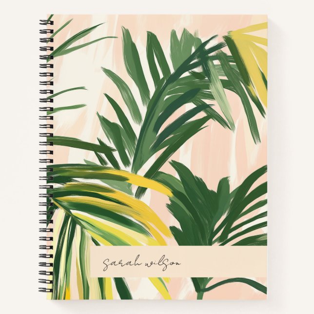 Boho Blush Green Tropical Palm Leaves Beach Notebook (Front)