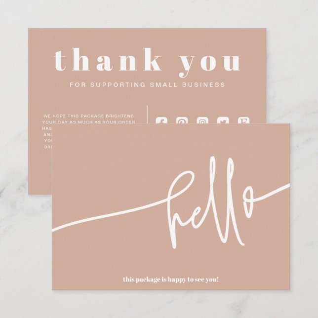 Boho Blush Hello Thank You Order Small Business Enclosure Card (Front/Back)