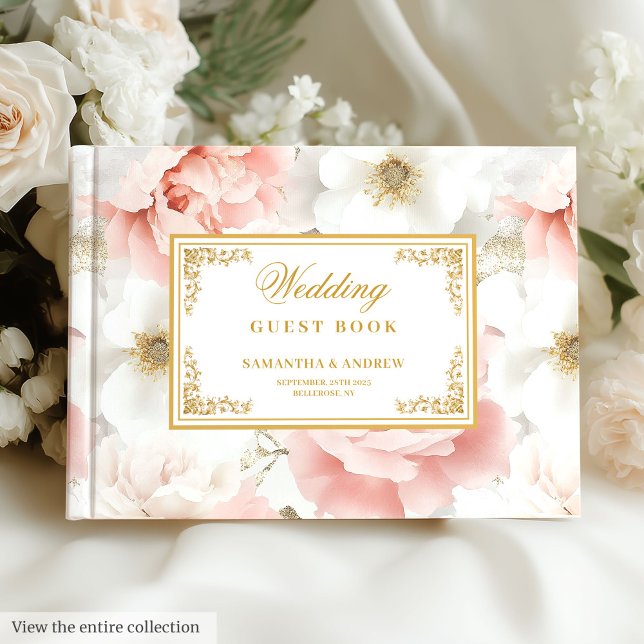 Boho Blush Ivory Gold Floral Mariage Livre d'or (Boho Blush Ivory Gold Floral Wedding Guest Book

)
