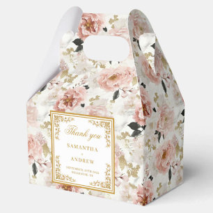 Boho blush ivory gold floral wedding favor box