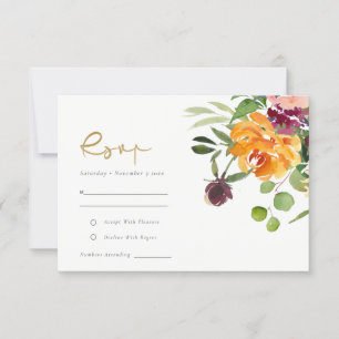 Boho Blush Jaune Orange Floral Mariage RSVP