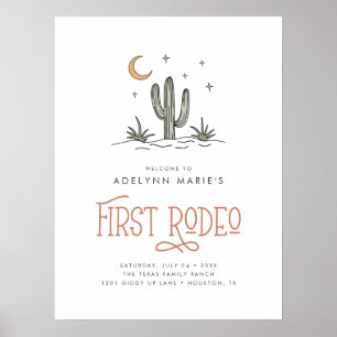 Boho Blush Modern Girls First Rodeo 1st Birthday Poster