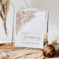 Boho Blush Pampas Floral Favors Bridal Shower Sign