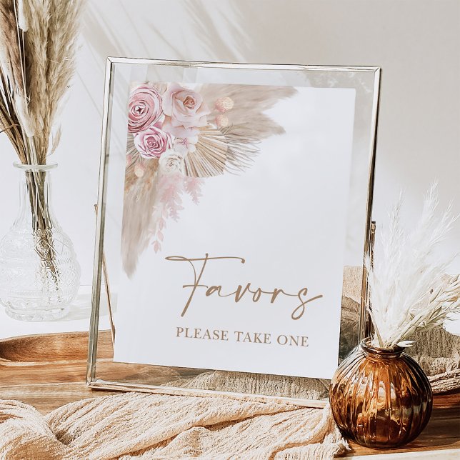 Boho Blush Pampas Floral Favors Bridal Shower Sign (Creator Uploaded)