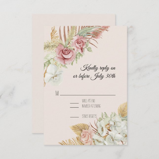 BOHO Blush Pampas Folim Palm Rose Wreath RSVP (Devant / Derrière)