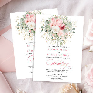 Boho Blush Peonies Greenery Gold Wedding Invites