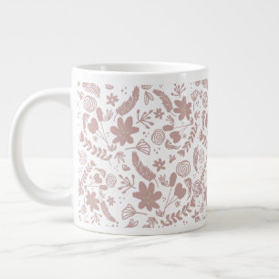 Boho Blush Pink Botanical Greenery Large Coffee Mug