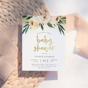 Boho Blush Pink & Brushed Gold Script Baby Shower Invitation Postcard