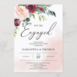 Boho blush pink burgundy floral greenery engage invitation