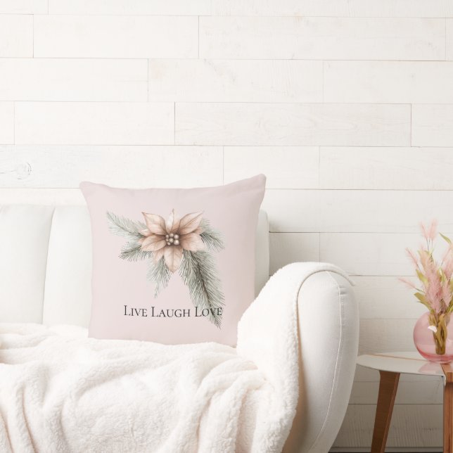 Boho Blush Pink Christmas Floral Christmas Tree Throw Pillow (Couch)