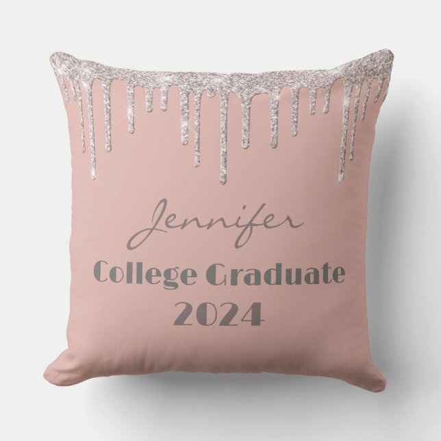 Boho Blush Pink College Graduate Throw Pillow (Front)