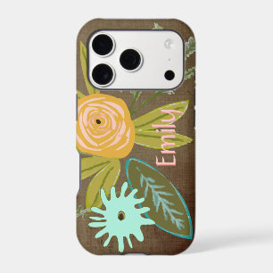 Boho Blush Pink Coral Green Floral Fern Leaf Acorn