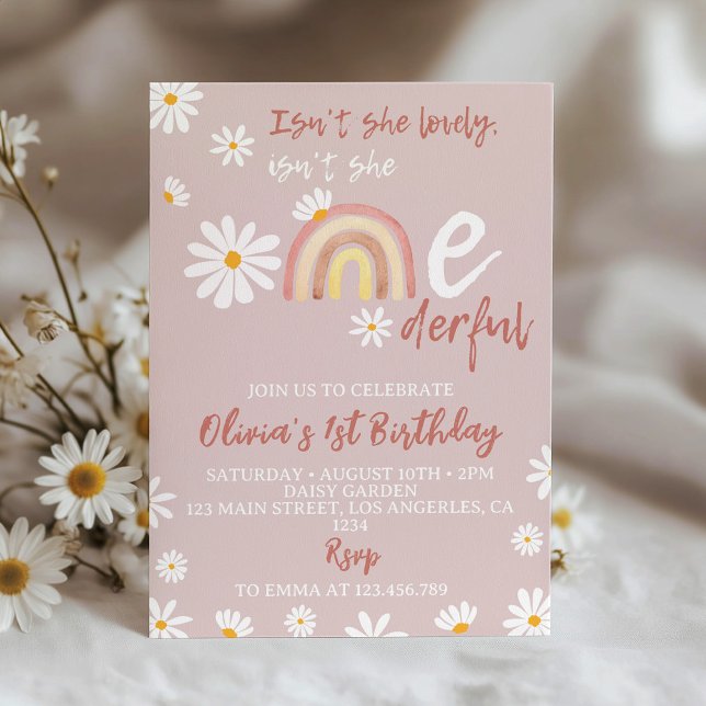 Boho Blush Pink Daisy 1st Birthday Invitation (Creator Uploaded)
