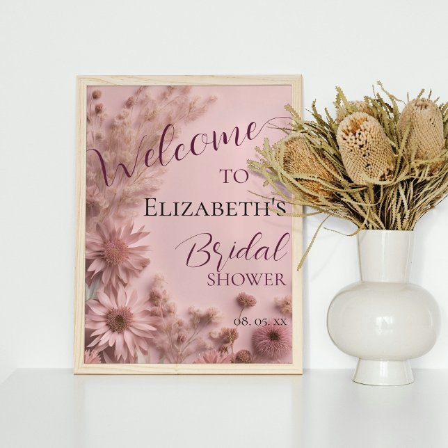 Boho Blush Pink Dried Wildflowers Script Welcome Poster (Creator Uploaded)