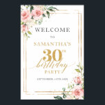 Boho blush pink floral 30th birthday welcome poster<br><div class="desc">A Boho blush pink floral eucalyptus greenery faux gold frame 30th birthday party welcome poster would be a charming addition to your celebration. The soft pink hues combined with delicate floral and greenery elements create a whimsical and elegant aesthetic. The faux gold frame adds a touch of sophistication and ties...</div>