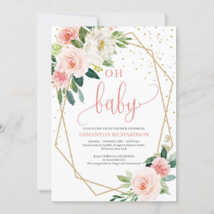 Boho Blush Pink Floral Baby Shower Invitation