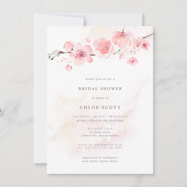 Boho Blush Pink Floral Bridal Shower Invitation (Front)