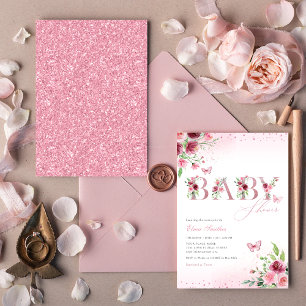 Boho Blush Pink Floral Butterfly Girl Baby Shower Invitation
