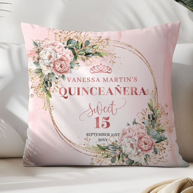 Boho Blush Pink Floral Eucalyptus Best Gift Quince Throw Pillow (Blush Pink Floral Eucalyptus Best Gift Quince Pillow)
