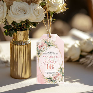 Boho Blush Pink Floral Eucalyptus Sweet Sixteen   Gift Tags