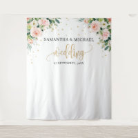 Boho blush pink floral gold green wedding backdrop