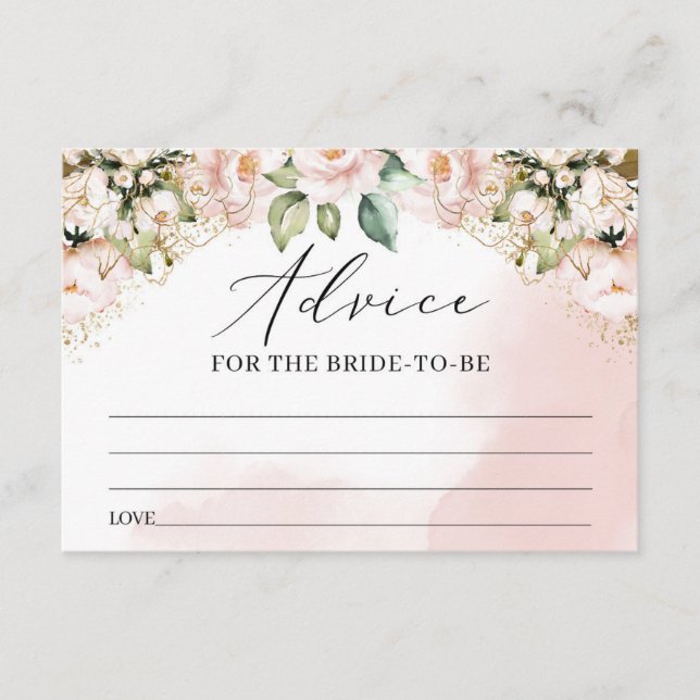 Boho Blush Pink floral gold leaves advice card (Front)